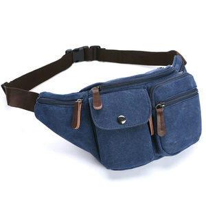 Sac banane unisexe personnalisable en toile bleue avec fermeture éclair et plusieurs poches pour usage quotidien - Product Image 1