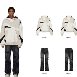 Sudadera con capucha de forro polar oversize con cremallera, lavado ácido, con bordado, patchwork, pedrería y apliques con relieve de mono, estilo moda urbana otoño 2026 - Product Image 2