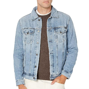 Veste en jean bleu clair pour homme, classique, boutonnée, col rabattu, décontractée, en coton, coupe régulière, pour l'automne, personnalisable OEM - Product Image 1