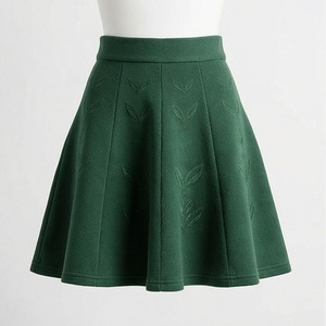 Women A-Line Mini <b>Skirt</b> Solid <b>Green</b> <b>Pleated</b> Elastic Waist Comfortable Woven Polyester All Seasons Style - Product Image 1