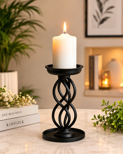 Modern <b>Black</b> Metal Twisted <b>Pillar</b> <b>Candle</b> <b>Holder</b> – Elegant Decorative Tabletop <b>Candle</b> Stand party decoration <b>candle</b> Stand - Product Image 1