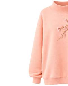 Sudadera Oversize de Forro Polar para Mujer, Cuello Alto, Bordado Floral, Cálida, Informal, Moda de Invierno, Estilo Urbano - Product Image 3