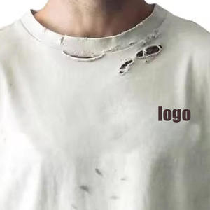 Camiseta Personalizada con Efecto Desgastado para Hombre, Estilo Vintage, Corte Holgado, Bajo sin Rematar, Ropa Urbana, Fabricante - Product Image 2
