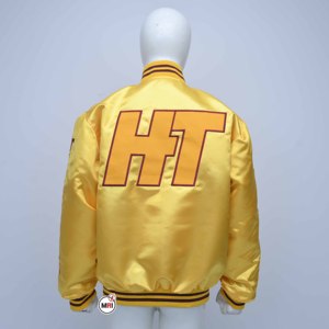 Best High Quality Mens Satin Varsity Jacket Men's Yellow Satin Embroidered Lettering Turn-<b>down</b> Collar Preppy Style with Custom - Product Image 2