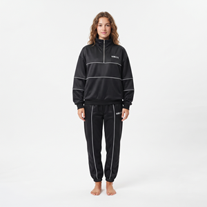 Custom Printing <b>Women's</b> 100% Polyester Oversized Half Zip Jogger Sweat Suit <b>White</b> Contrast Piping <b>Tracksuit</b> - Product Image 1