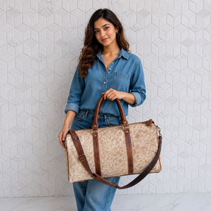 Bolsa de Viaje de Cuero Auténtico, Multiusos, Hecha a Mano, Unisex, Tamaño Grande, con Pelo de Vaca - Product Image 3