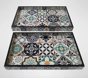 Precio al por mayor Bandejas de MDF Impresión multicolor Juego de tres bandejas de MDF para servir la decoración de la Mesa del hotel del hogar hecha por Tayyab Handicraft - Product Image 4