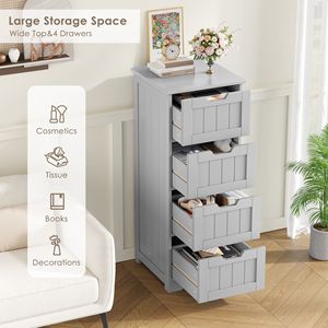 Living Room Cabinet Free Standing <b>Narrow</b> <b>Storage</b> Cabinet with 4 Drawers for Bathroom Entryway Bedroom Gray - Product Image 4