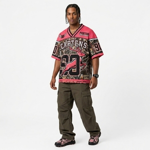 T-shirt en maille surdimensionné personnalisé, coupe courte et carrée, maillot de football par sublimation, haut streetwear rétro camouflage - Product Image 1