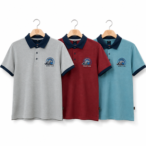 Chemise classique en piqué tricoté pour homme, broderie sur la poitrine, col contrastant, manches courtes, coton, vêtements de golf décontractés, OEM/ODM personnalisé - Product Image 6