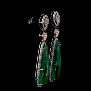 Pendientes de Diamantes de Oro Sólido de 14K de Lujo para Mujer con Piedra Preciosa Verde, Joyería de Fiesta, Certificado GIA, Corte Brillante Redondo - Product Image 3