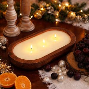 Cuencos de madera ovalados de moda, bandeja decorativa rústica, cuenco grande de madera tallado a mano para velas, cuenco largo de madera para decoración - Product Image 3