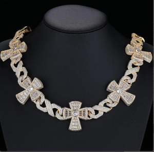Gold Plated <b>Cross</b> Cuban Chain <b>Necklace</b> Full CZ Inlay Iced Out Zircon Hip Hop Jewelry Unisex Gift - Product Image 1