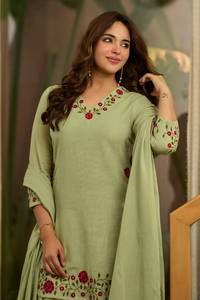 <b>Women</b> Formal Embroidered Salwar Kameez Set Floral V Neck <b>Kurta</b> Palazzo Dupatta Regular Fit with Silk Lining <b>for</b> Wedding Party - Product Image 4