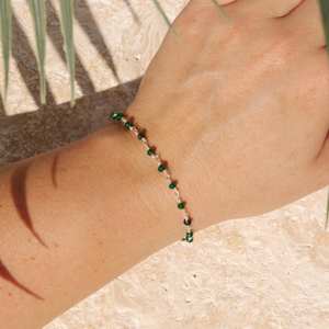 Delicate Raw Emerald <b>Beaded</b> <b>Bracelet</b> 14K Gold Filled Chain 925 Sterling Silver Chain May Birthstone Gemstone <b>Bracelet</b> - Product Image 2