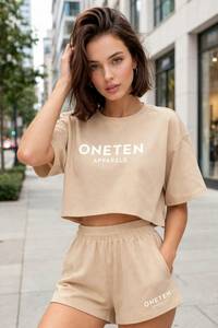 Women Casual Full Sleeve Hooded Top and <b>Elastic</b> <b>Waist</b> Shorts 3 Piece Set Solid Beige Breathable Fleece Winter Outfit - Product Image 4
