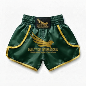 กางเกงชกมวยพิมพ์ลายพิเศษ Elite Fighter Gear พร้อมเชือกผูกเอว ผ้าซาตินทอ โลโก้ด้านหน้า ขายส่ง กางเกงมวยไทยแบรนด์ส่วนตัว - Product Image 1