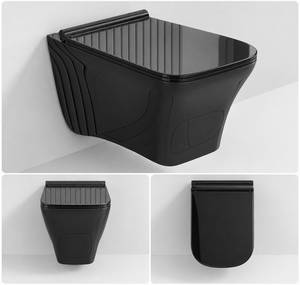 โถสุขภัณฑ์เซรามิกสีดำแบบติดผนัง ทรงสี่เหลี่ยม ชิ้นเดียว ระบบ P-trap/S-trap ปิดฝาแบบนุ่มนวล ถังเก็บน้ำแบบซ่อน ดีไซน์มินิมอล สำหรับห้องน้ำโรงแรม - Product Image 3