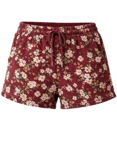 Shorts de Felpa con Estampado Floral para Mujer, Color Borgoña, Cintura Elástica, Casuales de Verano, Fabricante Personalizado OEM, Suministro al por Mayor, Calidad de Exportación - Product Image 1