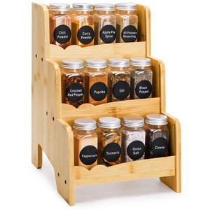 Bamboo <b>Spice</b> Rack Organizer with Glass <b>Jars</b> | Wholesale Kitchen Storage - Product Image 3