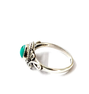 Retro 925 Sterling Silver <b>Turquoise</b> <b>Ring</b> Cute Triangle Shape Gemstone Classic Filigree Design Jewelry Everyday Wear - Product Image 2