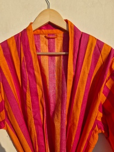 Peignoir en coton rayé pour femme, style kimono bohème, robe de plage légère, tenue décontractée, robe portefeuille pour l'été - Product Image 2