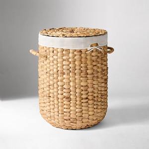 Panier rond en jacinthe d'eau tissé à motif damier, panier de rangement fait main, vente en gros, écologique, fabriqué au Vietnam - Product Image 1