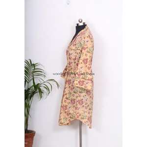 Minivestido elegante de algodón indio con estampado floral para mujer, estilo A, de una pieza, con botones en la cintura natural, casual y elegante para el verano. - Product Image 4