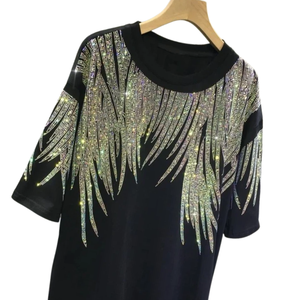 T-shirt court délavé à l'acide de qualité supérieure pour homme, imprimé DTG avec strass et diamants, en coton vieilli, coupe oversize, mode décontractée d'été - Product Image 5