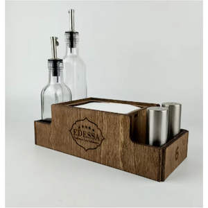 Organizador de Mesa de Madera Premium para Condimentos, Porta Servilletas, Salero, Especiero, Juego de Recipientes para Especias, Almacenamiento para Restaurantes - Product Image 1