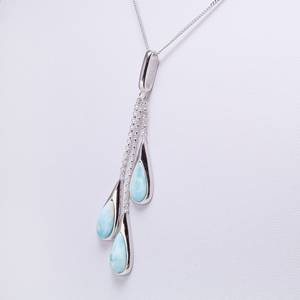 Triple Teardrop <b>Necklace</b> 925 Sterling Silver Minimalist Elegant Waterfall Dangle Pendant <b>Long</b> Blue Gemstone Jewelry Women Seaila - Product Image 5