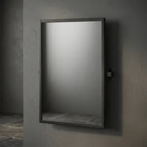 Minimalist <b>Rectangular</b> <b>Wall</b>-Mounted <b>Mirror</b> With Black Metal Frame And Glass Surface Framed <b>Mirror</b> - Product Image 4