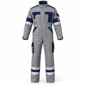 Combinaison de travail haute visibilité pour hommes, couleur personnalisée, bandes réfléchissantes bicolores, col montant, manches longues, poches cargo, combinaison de travail d'usine - Product Image 1