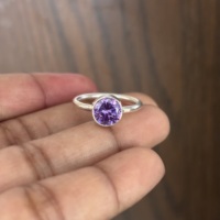 Bague en argent plaqué 925 pour femme, sertie d'améthyste ronde, monture classique, bijou de fiançailles en pierre précieuse