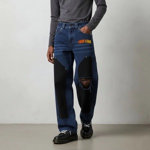 Pantalones Vaqueros Azules para Hombre con Diseño de Parches Desgarrados en las Rodillas, Cintura Alta, Estilo Urbano, Ropa Casual para Otoño - Product Image 1