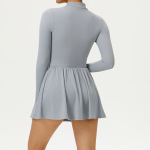 Vestido de tenis personalizado para mujer, manga larga, cuello simulado, corte en A, con pantalones cortos incorporados, sublimado, fabricante OEM - Product Image 6