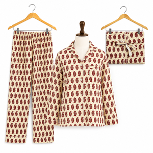 Luxury Maroon Floral Crepe Silk Night Suit Women Long Sleeve Shirt Pajama Set Casual Handmade Masterpiece Sleepwear <b>Gift</b> Set - Product Image 1