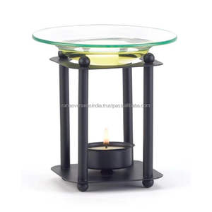 Quemador de Incienso Contemporáneo de Metal y Vidrio, Ecológico, Orgánico, Duradero, Aroma Indio - Product Image 1