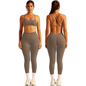 Ensemble de yoga en tissu intelligent pour femmes, soutien-gorge de sport à compression graduée, leggings taille haute, polyester recyclé, nylon, élasthanne - Product Image 1