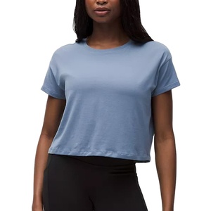 Custom Oversized Boxy Drop Shoulder Women's Eco-Friendly 100% Cotton Heavyweight <b>Distressed</b> Acid Washed Crop <b>Top</b> Tee Shirt - Product Image 1