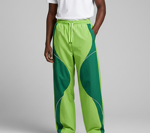 Pantalon de survêtement droit vert pour homme, en laine, à blocs de couleur, taille élastique avec cordon de serrage, décontracté, respirant, poids moyen, lin/coton, personnalisé - Product Image 5