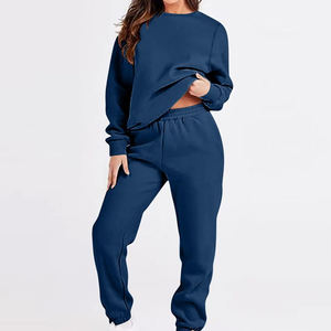 Conjunto de Sudadera Azul Marino con Mangas Murciélago y Pantalones Jogger a Juego, Estilo Oversize Informal para Otoño, Chándal de Punto Transpirable - Product Image 3