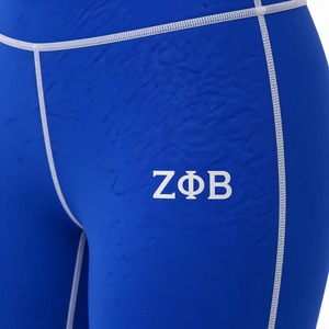 Pantalones de Yoga Azules Zeta Phi Beta para Mujer, Leggings de Cintura Alta con Corte Acampanado, Costuras en Contraste Blancas, Bordado de la Hermandad - Product Image 6