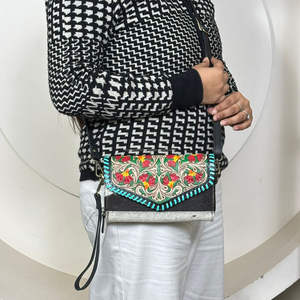 Sac à main élégant de marque célèbre, nouvelle arrivée, mini sac bandoulière et pochette pour femme, en cuir de vachette floral brodé, style bohème - Product Image 4