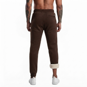 DROGEN EXPORT Men Dark Brown Spring Warm Sherpa Lined Fleece <b>Linen</b>/Cotton Anti-Pilling Lightweight Casual Joggers Athletic Pants - Product Image 2