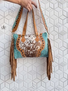 New Stylish Pattern Western Cowhide Leather Hand Tooled Carving Leather Fringe Tote <b>Bag</b> Stylish Purse Leather <b>Bags</b> for Women's - Product Image 4