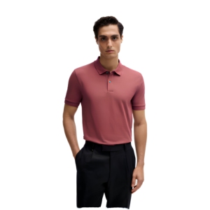 Polo de Punto para Hombre, Color Sólido, Manga Corta, Transpirable, Estilo Casual, Corte Regular, Tela de Algodón Roja - Product Image 1
