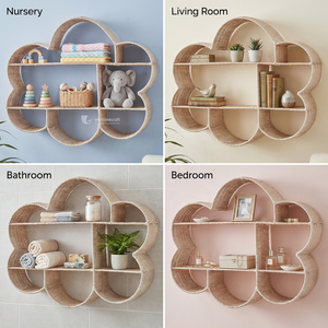 Estante de Pared de Mimbre en Forma de Nube, Estante Flotante de Fibra Natural Tejida, Decoración de Pared Boho Sostenible, Organizador para Sala de Estar y Baño - Product Image 4