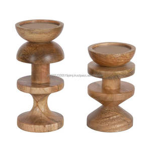 เชิงเทียนไม้มะม่วงตกแต่งที่วางเทียนไม้และโคมไฟจากอินเดีย - Product Image 1