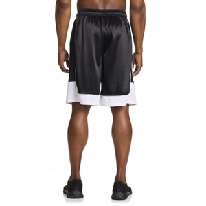 Shorts décontractés pour hommes en satin noir avec logo frontal, taille mi-haute, ourlet blanc, cordon de serrage, poches, séchage rapide, pour le sport - Product Image 1